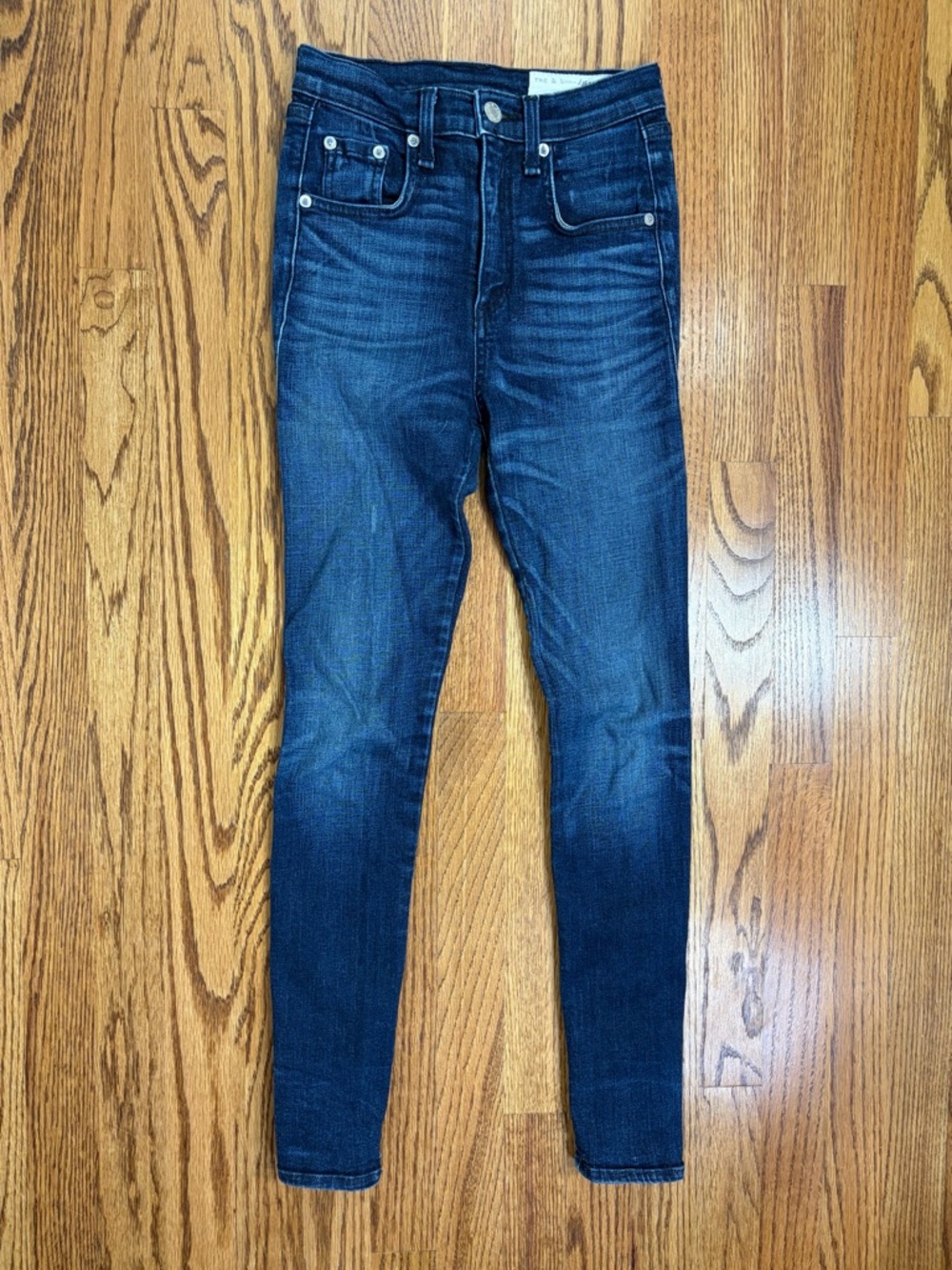 rag & bone High-Rise Skinny Jeans with Ankle Zip in Anfield Dark Blue Wash (24)